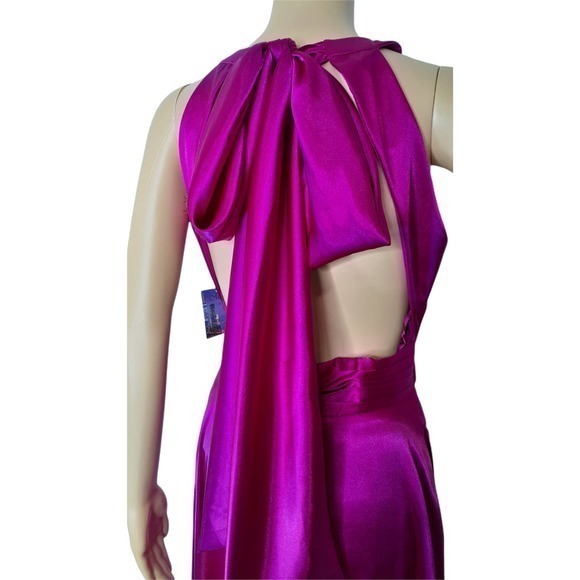 NEW Prom Dress Satin Formal Bridesmaid Homecoming Dance Long Pink Purple Fuchsia - Picture 5 of 8
